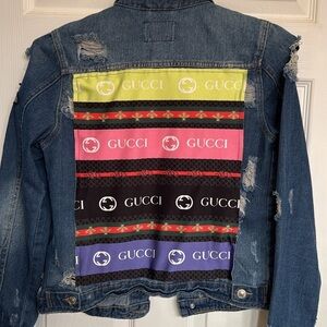 Sojara NYC Distressed Denim Jacket with Patches Gucci reworked vintage clothing